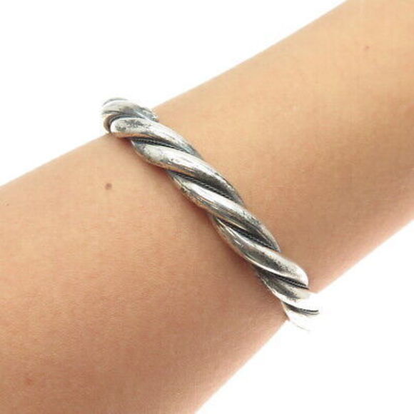 925 Sterling Silver Vintage Twisted Bangle Bracelet 7